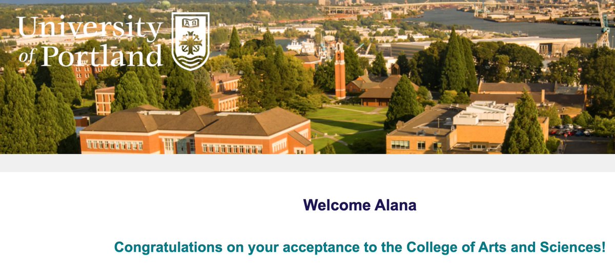 It's OFFICIAL! I've been accepted to <a href="/UPortland/">University Of Portland</a> !! I am so excited #alanavillela2024