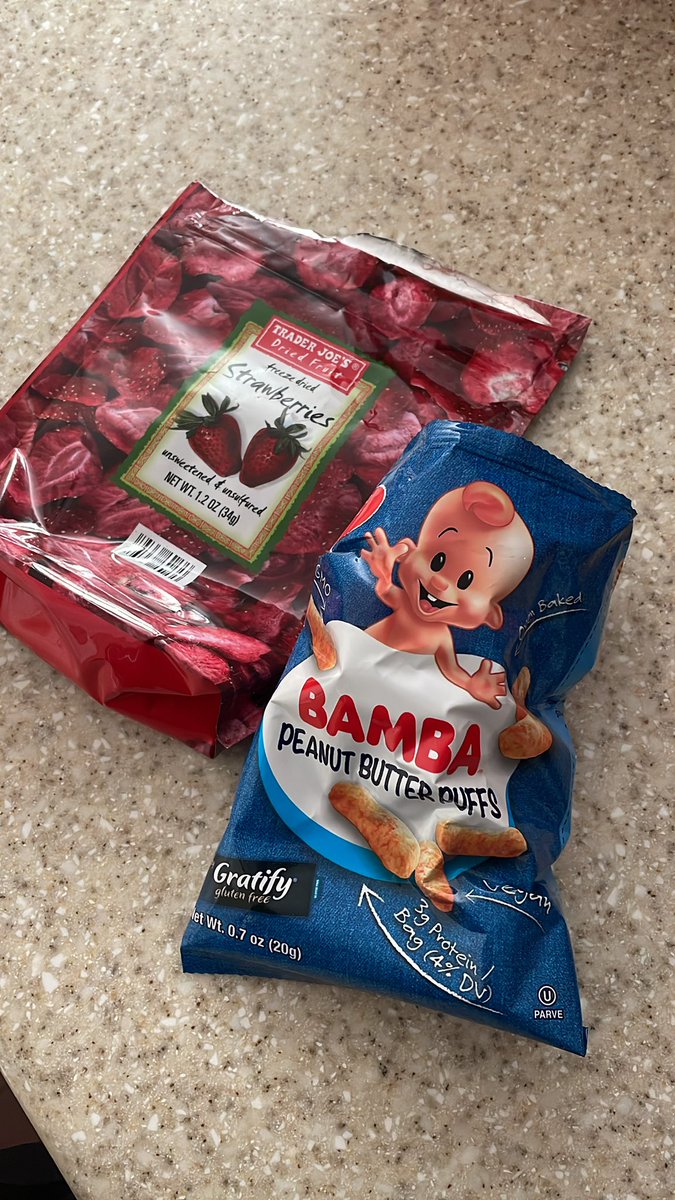 Discovery of the day: Throwing some bamba peanut snacks and few dehydrated strawberries in your mouth at the same time is basically the astronaut food version of a peanut butter and jelly sandwich