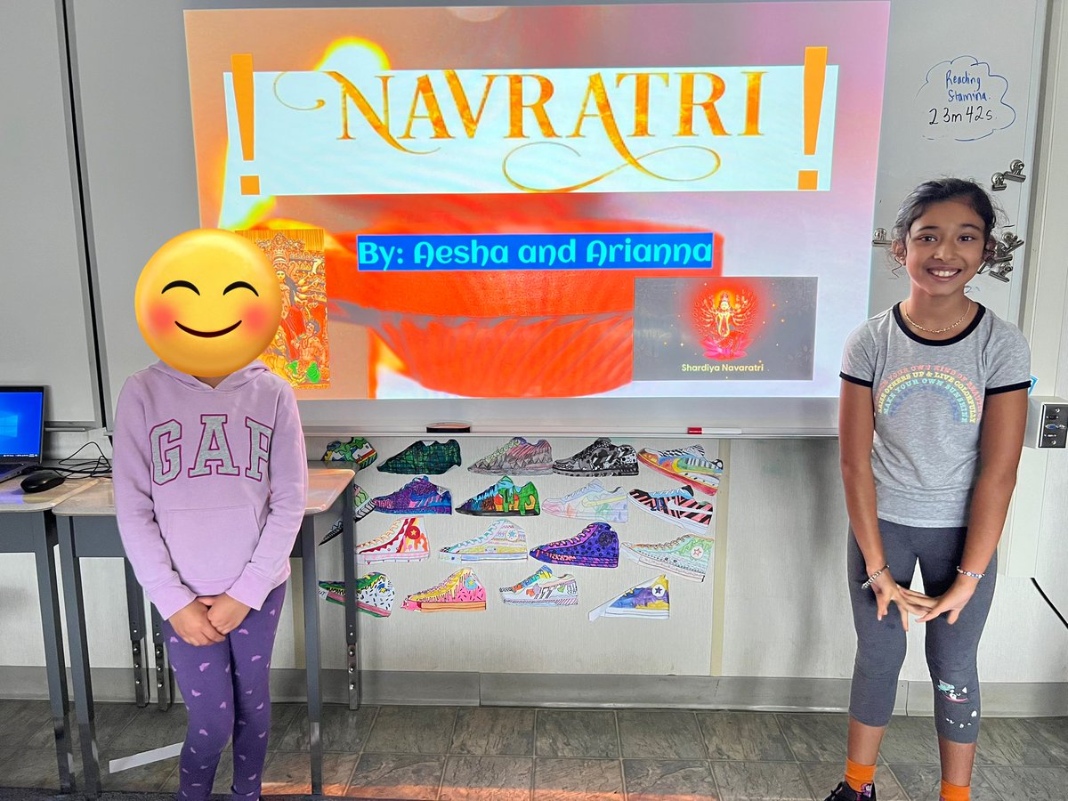 Shubh Navratri to those celebrating! These girls have been working hard on this awesome presentation to share with 4-3! Thanks for sharing/teaching me some dances too 😊🎉