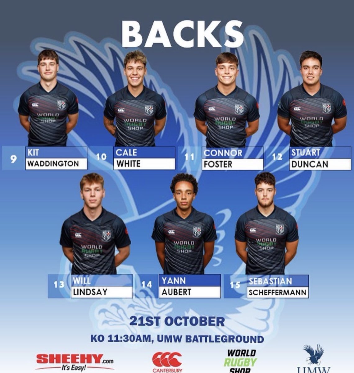 Satuday is Sheehy Cup - we host PSU @ the Battlefield at 11:30.  See you there! <a href="/UMWathletics/">UMW Athletics</a> <a href="/paul_sheehy10/">Paul Sheehy</a> <a href="/goffrugbyreport/">Alex Goff</a> <a href="/rugby_scholars/">Elite Rugby Scholars</a> <a href="/firstpointusa/">FirstPoint USA</a> <a href="/rugbymorning/">Rugby Morning 🏉</a> <a href="/RugbyEastD1A/">Rugby East</a>