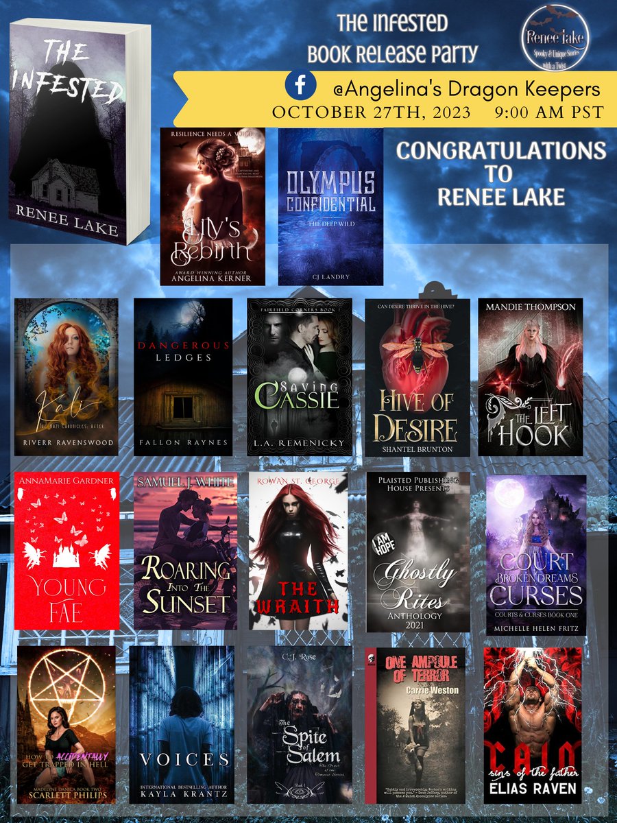 You’re all invited to <a href="/damianarose/">Renee Lake- THE INFESTED- OUT NOW</a> #BOOKRELEASEPARTY on Oct 27th @  facebook.com/groups/1516399…  @kernerangelina <a href="/InevitableCJ/">CJ Landry</a> @authorcarrieweston <a href="/FallonRaynes/">F Raynes</a> @remenickywrites <a href="/RowanStGeorge1/">Rowan St George</a> @EliasRaven @kaylathewriter9 @rivravenzwood @authorcjrose <a href="/AuthorGardner/">Author AnnaMarie Gardner</a> and more! #foryou