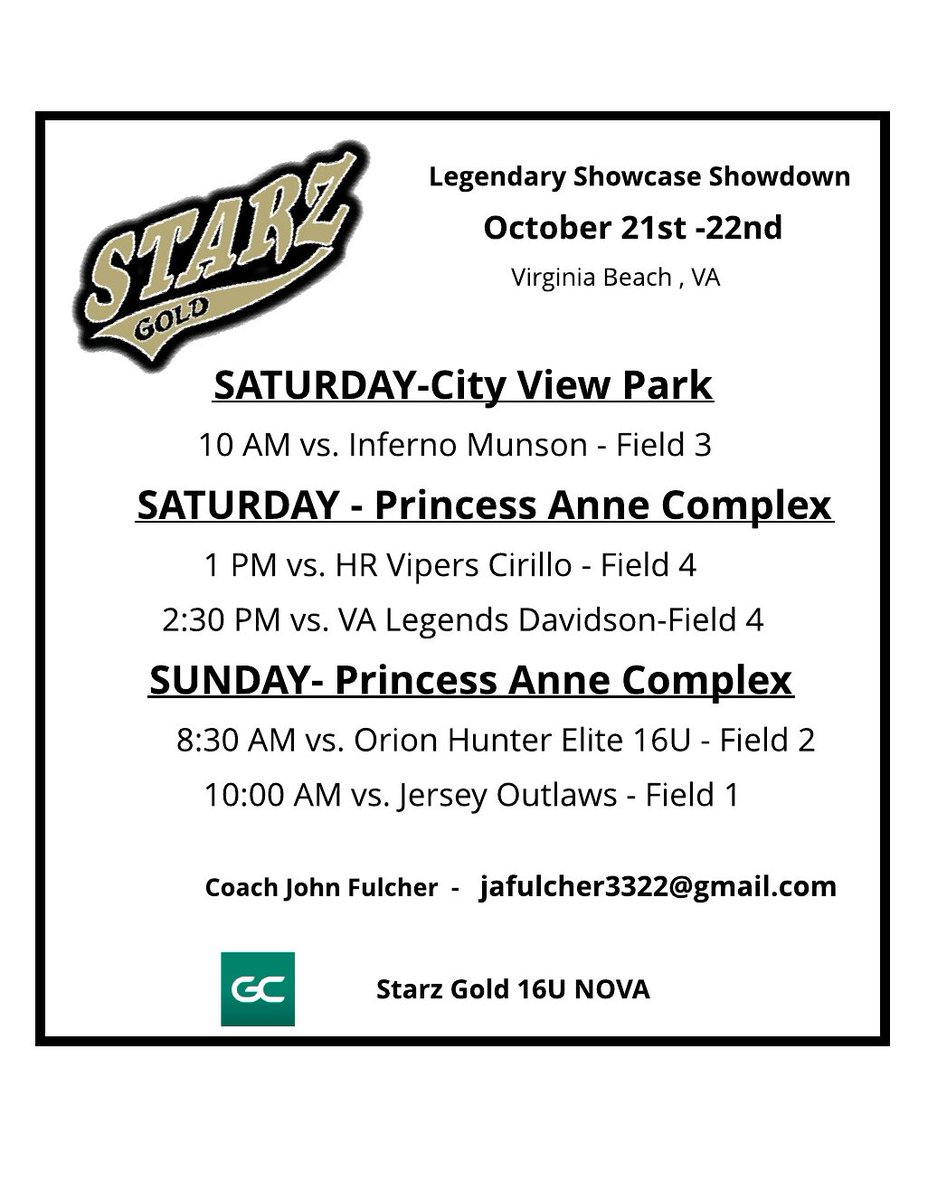 Legendary Softball Showcase Showdown in VA Beach this weekend!  Here is our schedule.  See you there!
