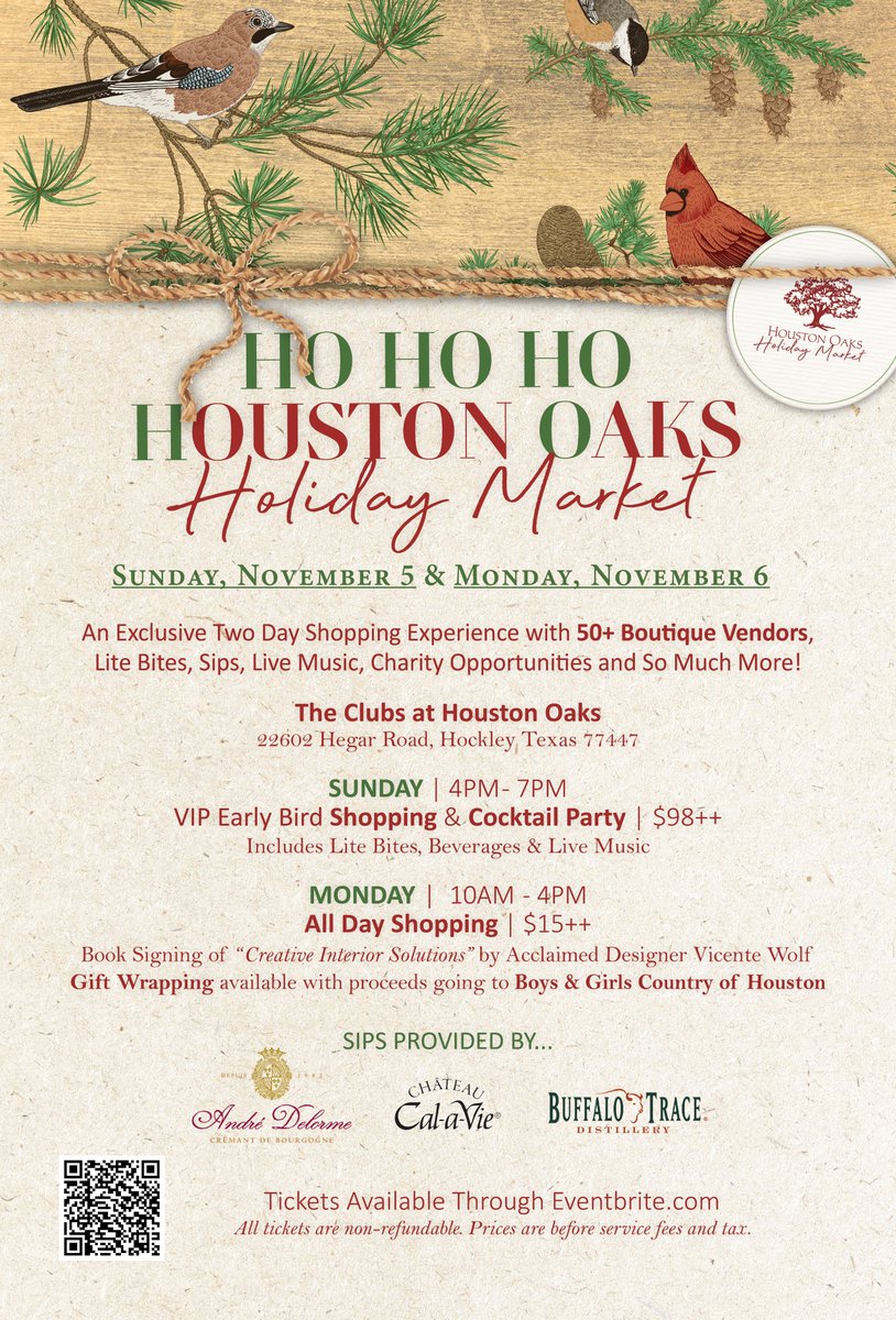 Shop local at the 3rd annual Houston Oaks Holiday Market. Find unique gifts from boutique vendors for everyone on your list this holiday season! 🎅🎄 #shophouston #sipandshop #holidaymarket

🎟️Tickets: eventbrite.com/e/ho-ho-ho-hou…