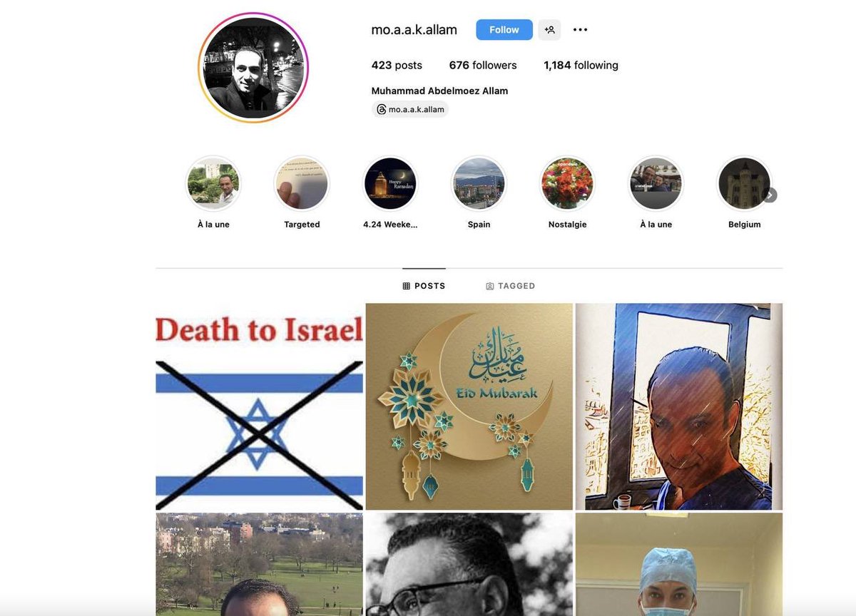 Muhammad Abdelmoez Allam is a vascular surgeon at Liverpool University Hospitals in Liverpool, England.

Dr. Allam shockingly has 'Death to Israel' on his Instagramfeed.

What sort of care is he able to provide to an Israeli, or even any patient with this hate ?