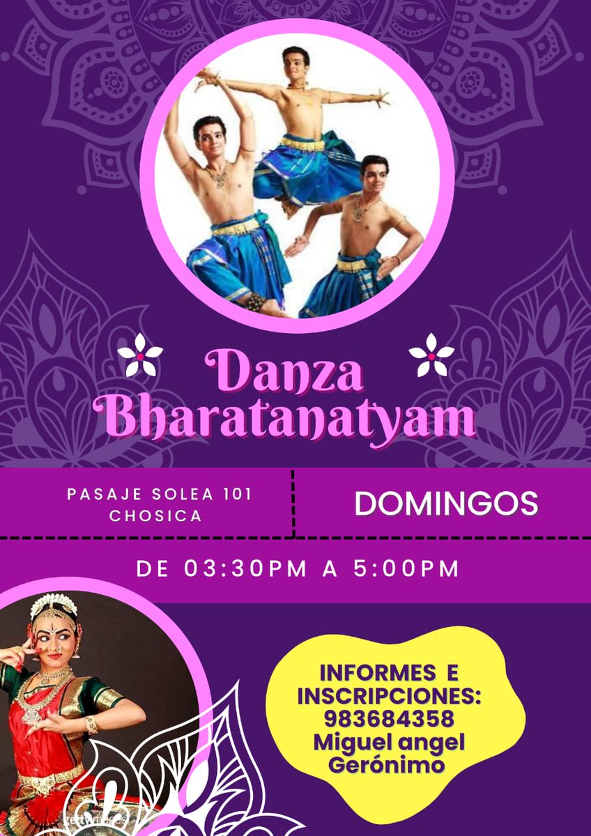 ChosicaIskcon's tweet photo. Queridos devotos y amigos de la cultura vedica, todos los domingo :"Bharatanatyam", danza clásica de la India.
Dirigido por Miguel Ángel Gerónimo, bailarín de Bharatanatyam.
¡No se lo pierdan!

INFORMES E INSCRIPCIONES: 983684358 Miguel Angel Gerónimo https://t.co/WQYiDSapZ8