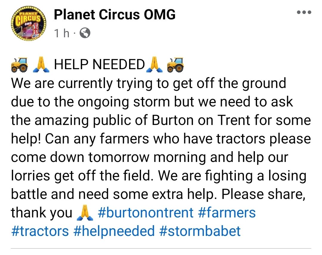 I dont know if its sorted but Planet Circus were asking for help. 

<a href="/DerbySthPolice/">Derbyshire South Police</a> <a href="/StaffsPolice/">Staffordshire Police</a> <a href="/DerbyshireFRS/">Derbyshire Fire & Rescue Service</a>  know anyone?
