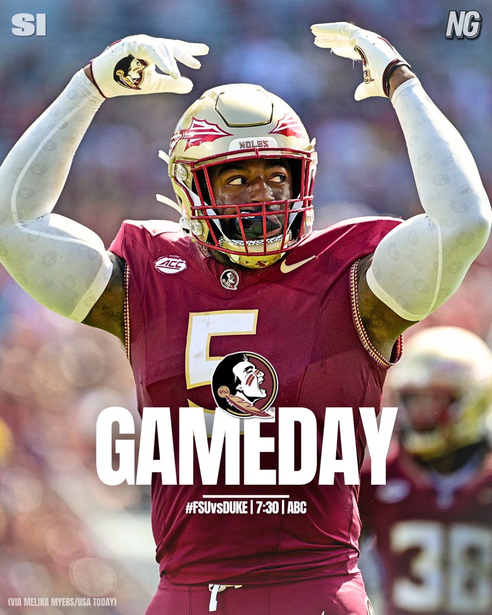 NoleGameday's tweet photo. WAKE UP, IT'S GAMEDAY! 🔥

It's No. 4 Florida State vs. No. 16 Duke in a sold out Doak Campbell Stadium on primetime ABC at 7:30 PM EST. #Noles https://t.co/3EjT82YTnp