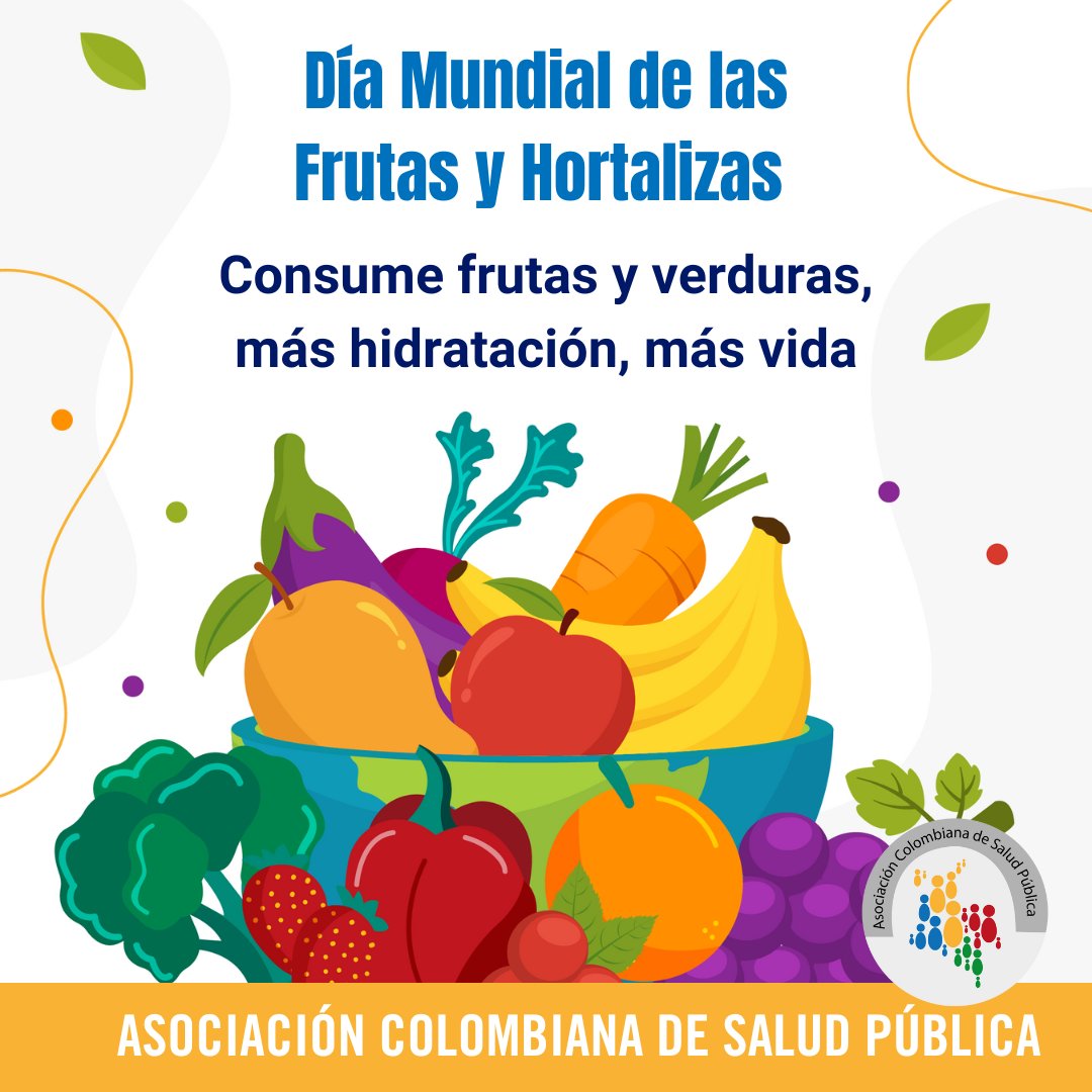saludpublicacol's tweet photo. La Asociación para la Promoción del Consumo de #FrutasYVerduras "5 al día" celebra la 11ª versión del #DíaMundialDeLasFrutasYHortalizas
La #ACSP se une a esta invitación que hace parte de una alimentación sana, contribuyendo a la formación de hábitos vida saludable
💙
#DMFV2023 https://t.co/8jM6P8wNR2