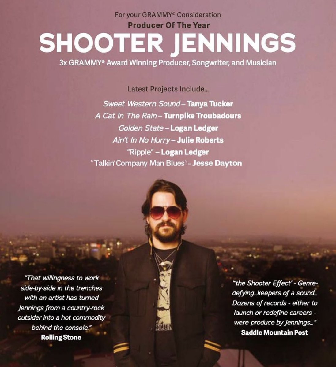 May I humbly suggest that you consider ShooterJennings for Producer of the Year. He’s an extraordinary all-around producer, songwriter, musician, and human being.