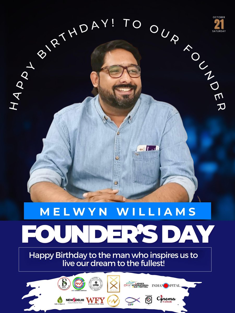wfymagazine's tweet photo. HAPPY BIRTHDAY! to our founder.
The man who inspires us to live our dream to the fullest!
#FoundersDay #birthday #october #21st #WFY #IndianDiaspora #liff #cinema4schools #CIFF #BKS #NewsDelhi #indianbuzaar #chatnation
@melwynwilliams https://t.co/ZFMHRTSyqY