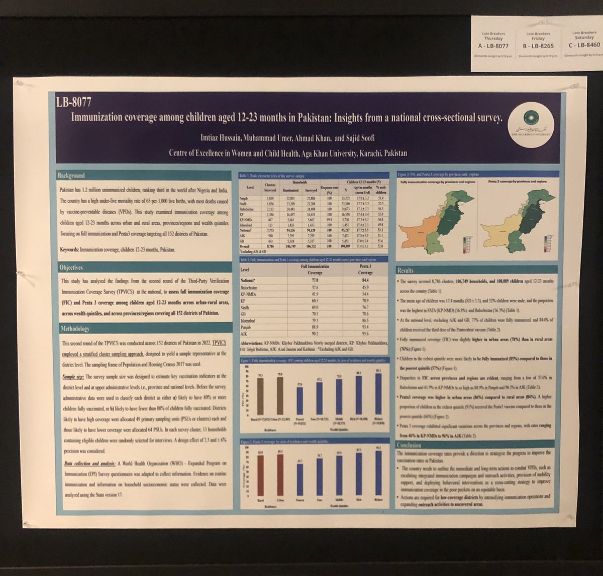 mumer_90's tweet photo. Absolutely ecstatic to share our groundbreaking insights from a national survey on "Immunization Coverages in Children Under 2 Years in Pakistan" at the @ASTMH annual meeting in Chicago.
#PublicHealth #AKU #ASTMH
#Tropmed23 #IamTropMed #ASTMHInclusion #TPVICS https://t.co/H03BXABX7K