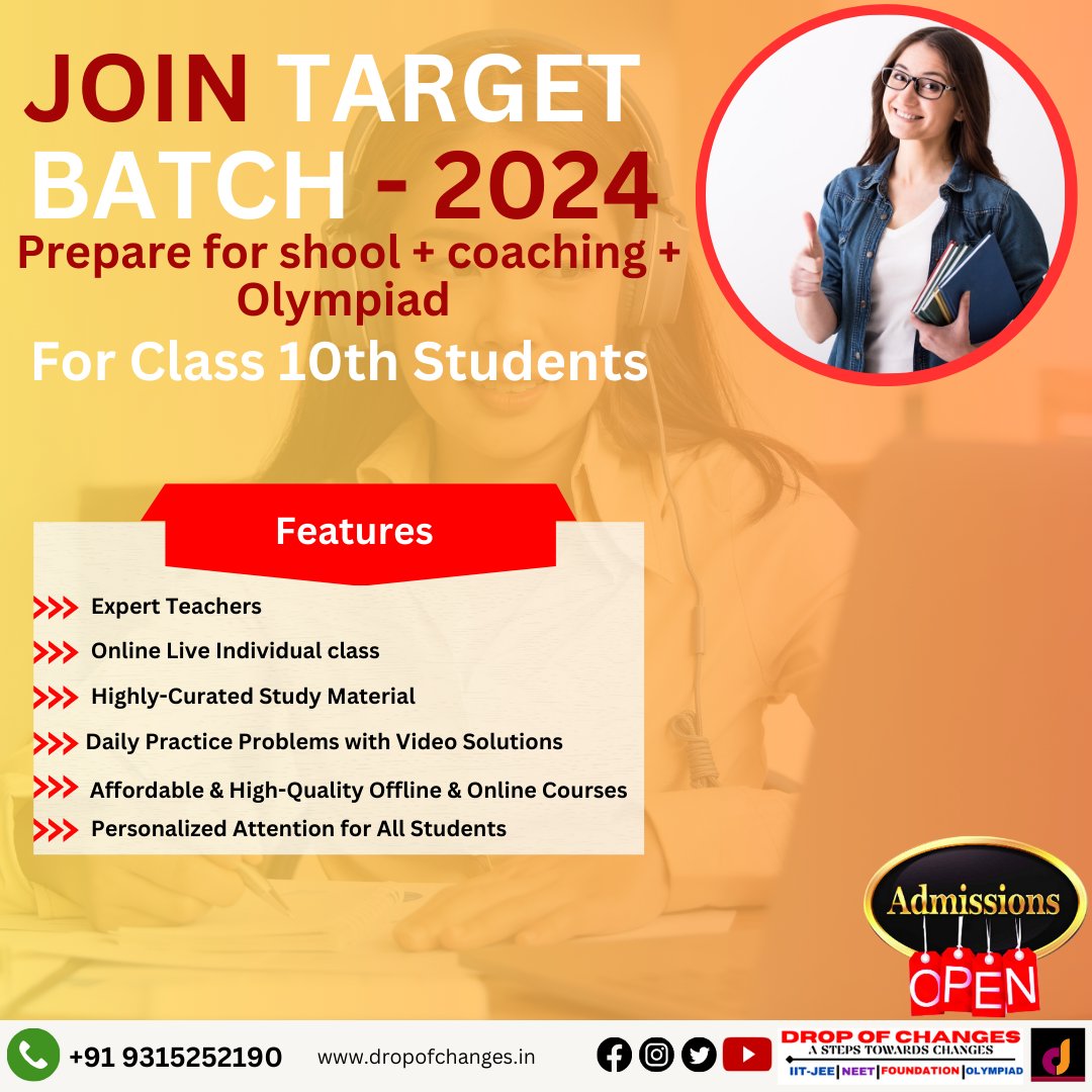 dropofchanges's tweet image. ✬✬✬Special Offer✬✬✬
Join Our Target Batch for Class 10th Prepare for a school + coaching + Olympiad. - 2024
For Class IX and X
Limited Time Offer
Hurry Up!! Register Now
For details:+91 9315252190
#dropofchanges #class10th #class9th #NEET #bestcoaching #CBSE #ncert #success