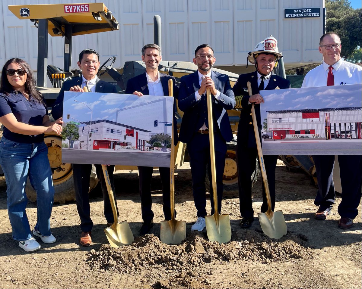 SJFD's tweet photo. Yesterday, #SJFD's Fire Chief Robert Sapien, Jr. was joined by City officials and community members in DTSJ to celebrate the groundbreaking for the relocation of Fire Station 8, which will replace the current one after nearly 75 years of service. More on: https://t.co/JqzvyunG9g https://t.co/XSqkKvcqPG