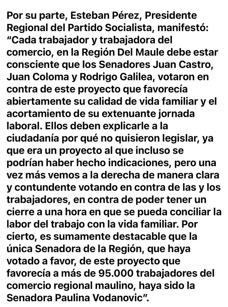 PSRegionMaule's tweet photo. Voceros oficialistas lamentan votación de la Derecha por proyecto que beneficiaba a trabajadores del Comercio, vía facebook “En Línea Maule”. @pvodanovic @pschile @la_convergencia @CCsmaule @constanzapaveza @EstebanPerezB https://t.co/ZmIrXcSHSq