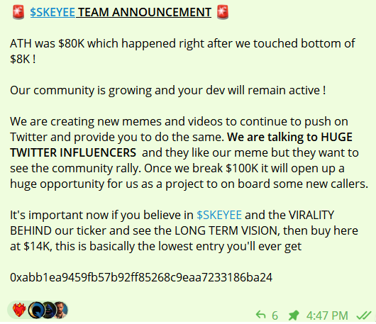 SKEYEEcoin's tweet photo. Official $SKEYEE team announcement in Telegram

This won't stop until we are all hoochie daddy millionaires https://t.co/cQHYHEXDxj