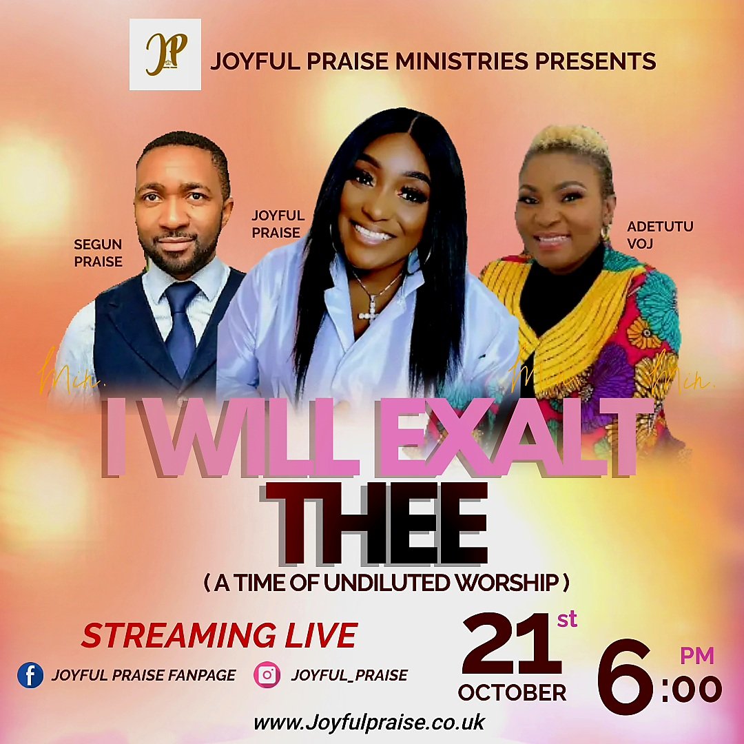 Please join us today Saturday 21st October at 6.30pm, for an awesome time of undiluted worship to Almighty God.  Kindly share with family and friends. #Jesusgirl #worship  #worshipexperience #worshippers #IWillExaltThee #gospelmusic #highlight #Everyone