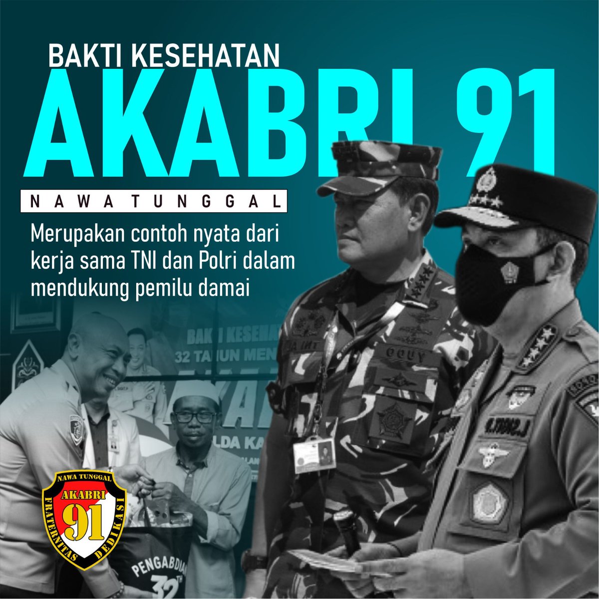 Alumni AKABRI 91 mengadakan Bakti kesehatan, ini adalah upaya untuk tetap menjaga keamanan keamanan dan sinergitas pemilu 2024.
#BakkesAkabri91
Wujudkan Pemilu Damai
TNIPolri Bersama Rakyat