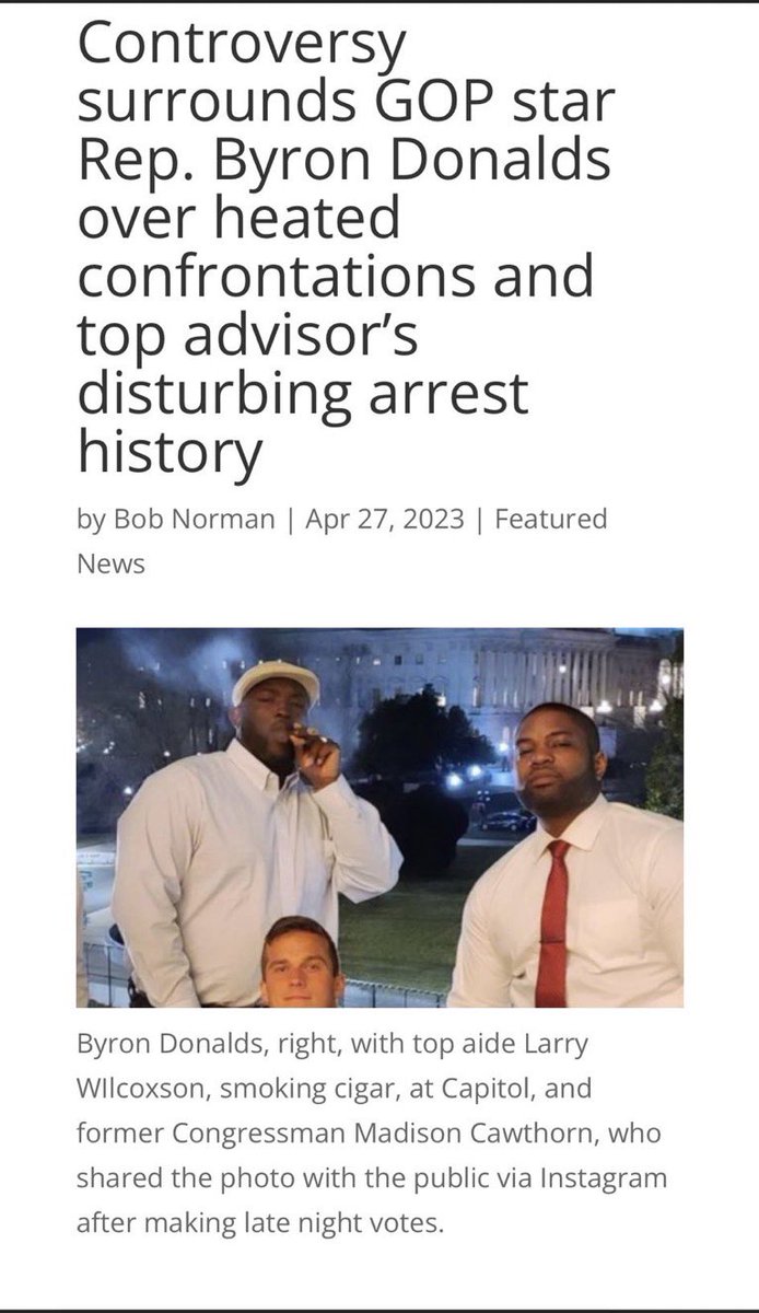 TheMaineWonk's tweet photo. New candidate for speaker @ByronDonalds has been arrested for drug dealing and later for fraud and bribery.

Oh and his right hand man Larry Wilcoxson has been charged with armed robbery, aggravated battery, and grand theft auto… amongst other things. 

The Republican Party is a disgrace.