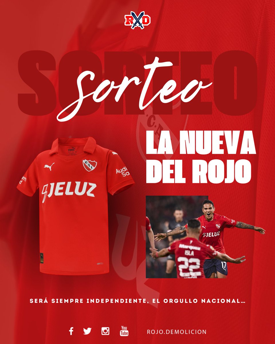 SORTEAMOS LA NUEVA DE #CAI 🔥🇦🇹

¿Cómo participar? 🤔

• Seguirnos
• Dar Like y RT

Para obtener más chances de ganar podes participar en nuestro Instagram (Rojo.demolicion) 🫡

El #sorteo se realizará el día Jueves 2/11. Mucha suerte para todos 🍀

#TodoRojo #Independiente