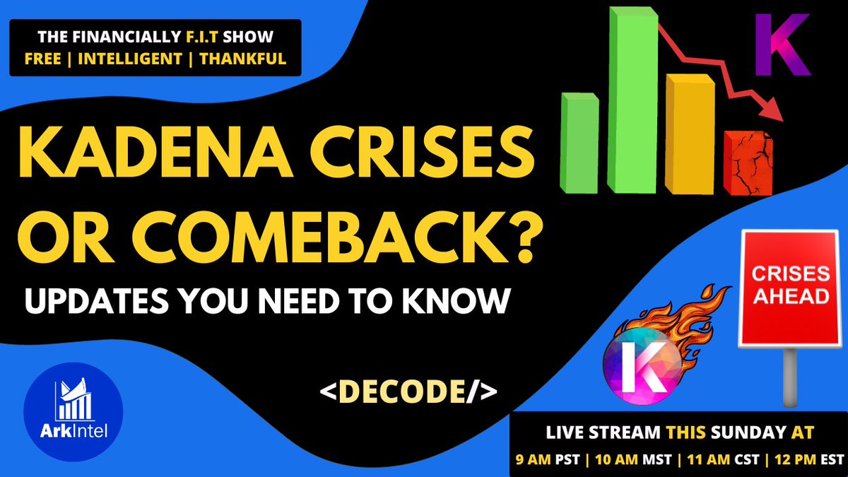 #Kadena Crises or Comeback? Join us this Sunday, at 9 AM PT, as we discuss some crucial data and updates to out thesis you don't want to miss!! Live Stream : youtube.com/live/3mcc_mXnU… #Crypto #cryptocurrency #Bitcoin #KDA $KDA $BTC