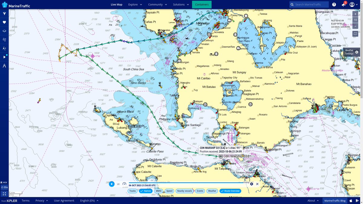 steffanwatkins's tweet photo. π¨π¦βοΈ Royal Canadian Navy Halifax-class multi-role patrol frigate HMCS Vancouver (IMO:4519205 MMSI:316160000) departed Manilla π΅π on October 6 and turned off their AIS transponder ~21:30Z.
https://t.co/zybVYdnszz
#HMCSVancouver #FFH331 #MARPAC https://t.co/DqNV2xT6jd