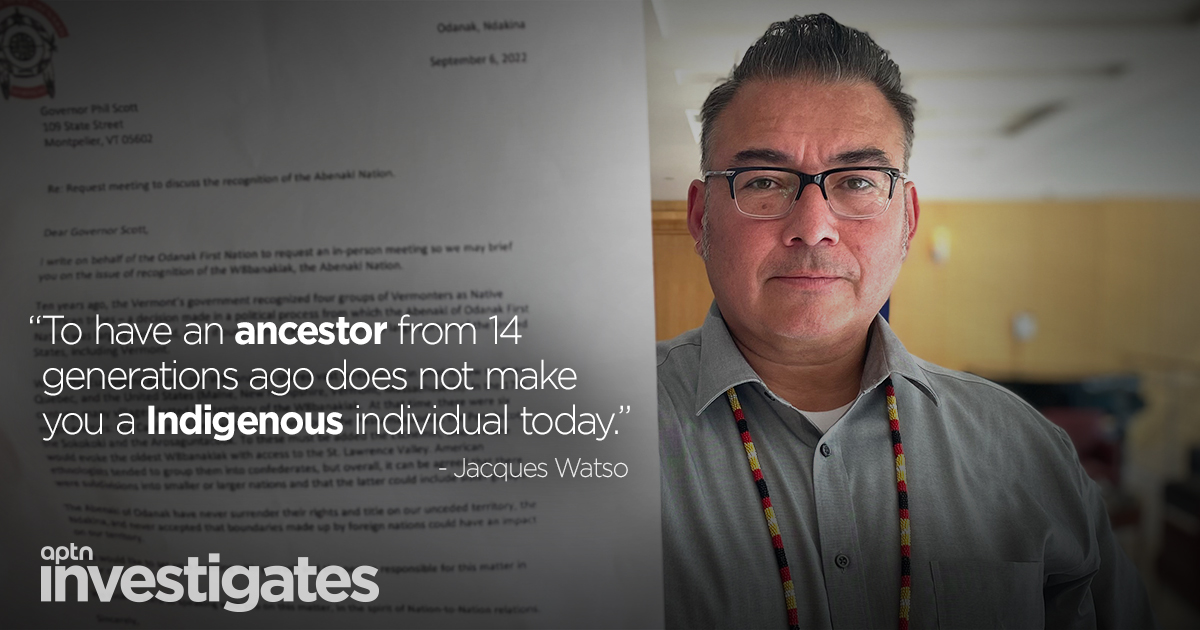 APTNInvestigate's tweet photo. Jacques Watso is a band councilor for Odanak First Nation. He says four groups Vermont has recognized as Abenaki are mostly of French-Canadian descent... and he’s not the only one.

APTN Investigates: People of the Dawn - Watch here: https://t.co/q8H9GCR9WV https://t.co/2uA1TIAaHU