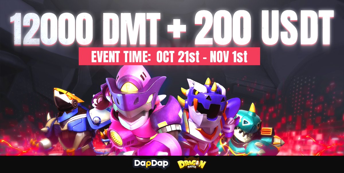 🌟Calling all DapDap fans and Masters

🔥DapDap &amp; <a href="/dragonmaster_co/">DragonMaster</a>  1st #AirDrop incoming!     

🎁Reward: 12000 $DMT for 40 users 

Enter
1 st: dapdap.io/quests/details…
21th.Oct-28th.Oct

2nd: dapdap.io/quests/details…
25th.Oct-1st.Nov
RT &amp; ❤️

Earn now on  🚀

#NFTs #Airdrop