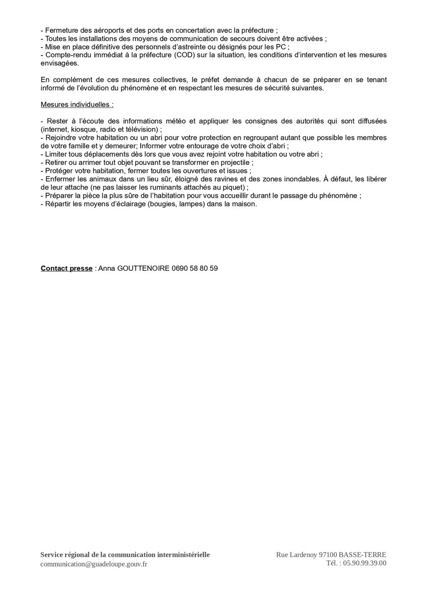 Prefet971's tweet image. #OuraganTammy  ⚠️Passage en alerte rouge cyclonique ce vendredi 20 octobre à minuit.
Plus d'informations ici 👉bit.ly/48YXPV3