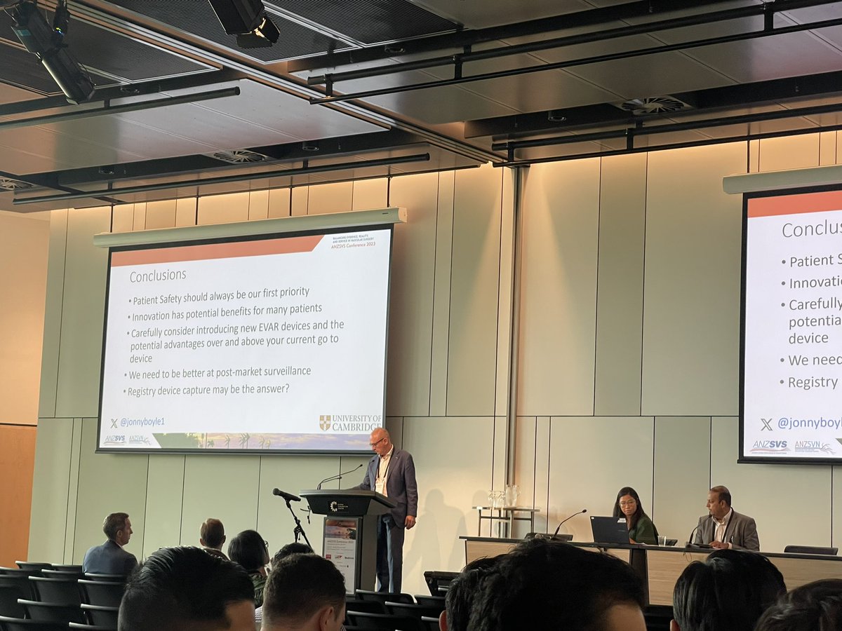 @Jonnyboyle1 shares lessons learned and a critical message - urgently calling for implantable device registries, to drive patient safety and support robust innovation in endovascular aortic surgery at #ANZSVS23 @anzsvs @RACSurgeons @TeWhatuOra @vascunet @ESVSmembership