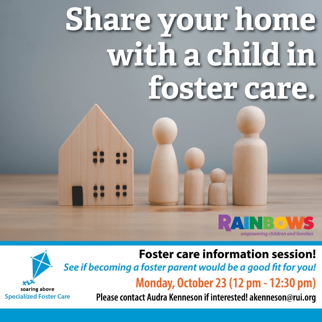Have you ever been interested in learning about becoming a foster parent? Join us Monday, October 23 for a virtual meeting! #RainbowsUnited #BecomeAFosterParent #SpecializedFosterCare #wichitaks