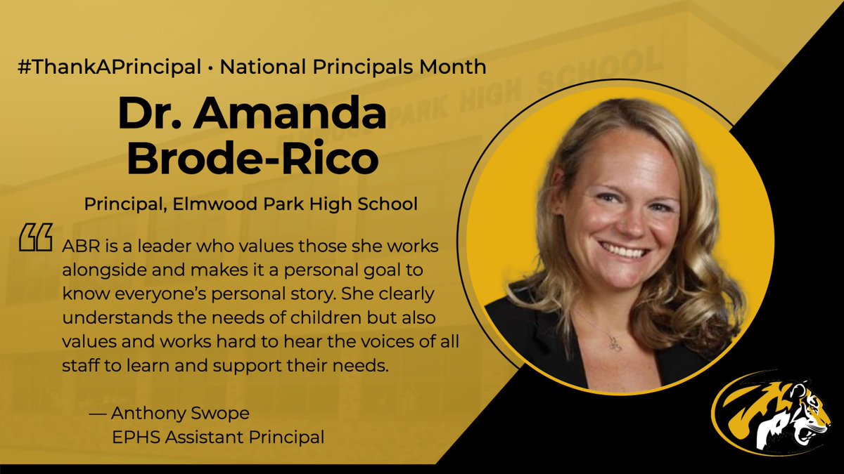 Happy Principal Appreciation Day! In just her first year at EPHS, our own principal, Dr. Brode-Rico, has been unswerving in her dedication to creating an amazing community for students, staff and families. Thank you, Dr. Brode-Rico! Go Tigers! #ThankAPrincipal #EPTigerPride
