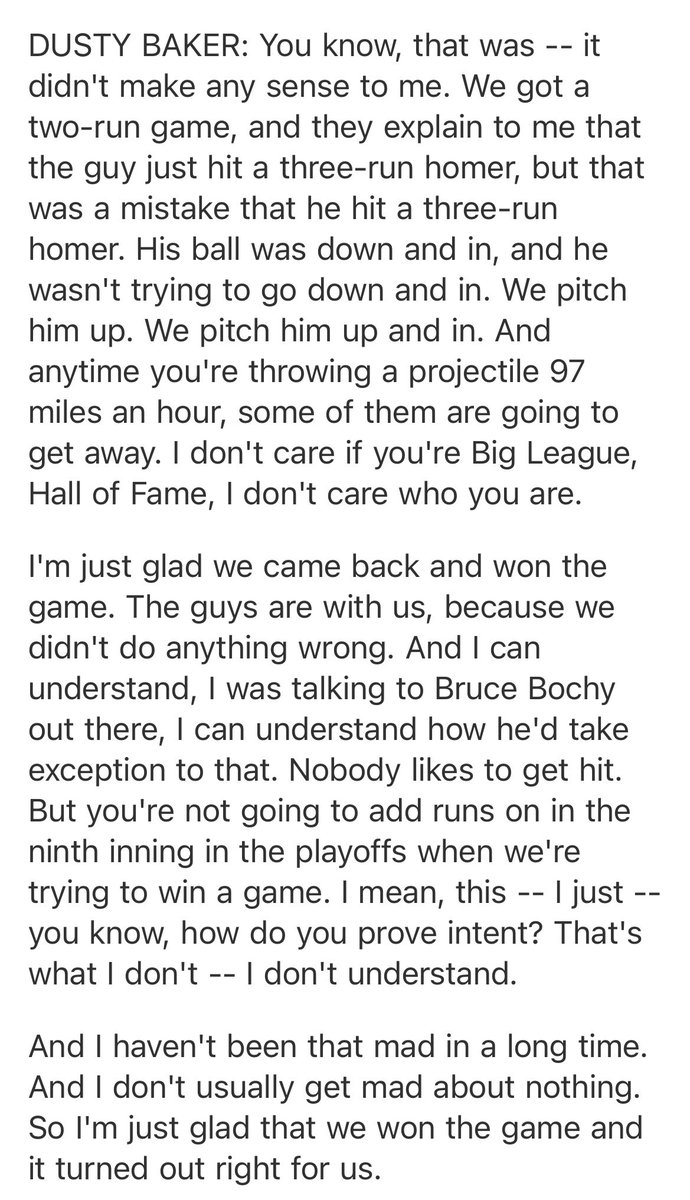 MarkBerman_'s tweet photo. Dusty Baker told the media “it didn’t make any sense to me” to think Bryan Abreu hit Adolis Garcia on purpose. https://t.co/E7DLUFwxQ2