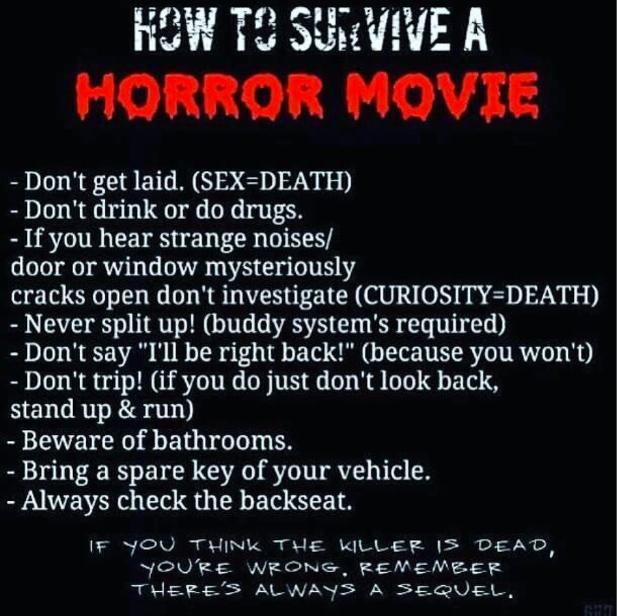 HashtaggerKevin's tweet photo. #WhatHorrorFilmsTaughtMe X is messing me around all day and no this evening so I’m posting this one again.. Rules are key to survival.. https://t.co/uey89wy07L