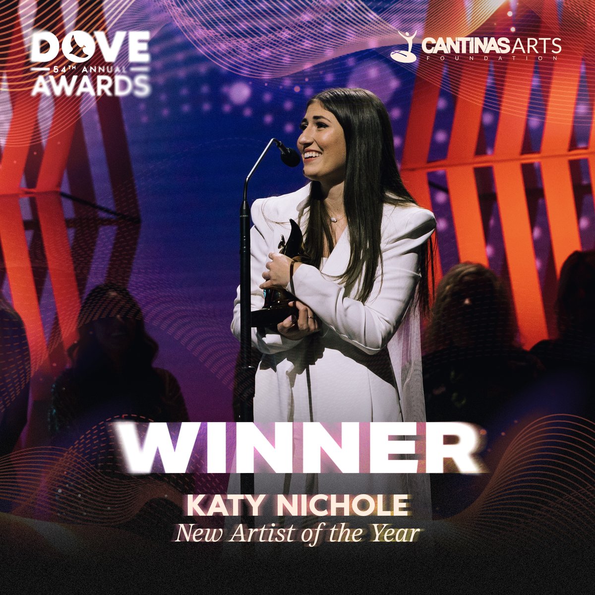 GMADoveAwards's tweet photo. Congratulations to Katy Nichole for winning NEW ARTIST OF THE YEAR presented by Cantinas Arts Foundation at the 54th Annual GMA Dove Awards! https://t.co/0PQNgT7T9k