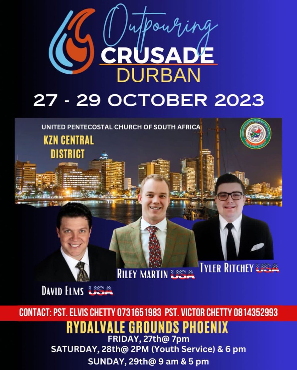 We are excited about the Outpouring that God has in store for Durban, South Africa!!! Please be in prayer for our team!