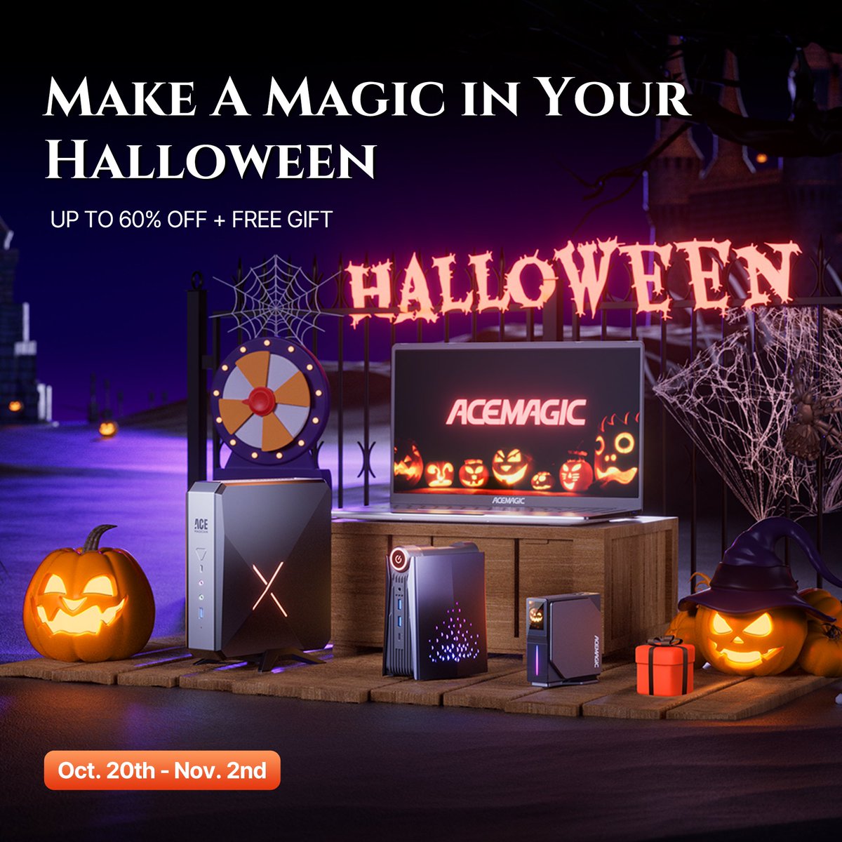 Acemagic_MiniPC's tweet photo. 🎃 ACEMAGIC Halloween Sale Begun! ⚡Spooky savings on Mini #Computers and #Laptops! 🖥️🔥🔥
Up to 60% OFF sitewide, Lucky Spin for Extra discount, & FREE keyboard for every order 🎁

 🛒 https://t.co/4FpISDJHMo

#Halloween #HalloweenDeals #Deals #acemagicpc #aceminipc #halloween2023