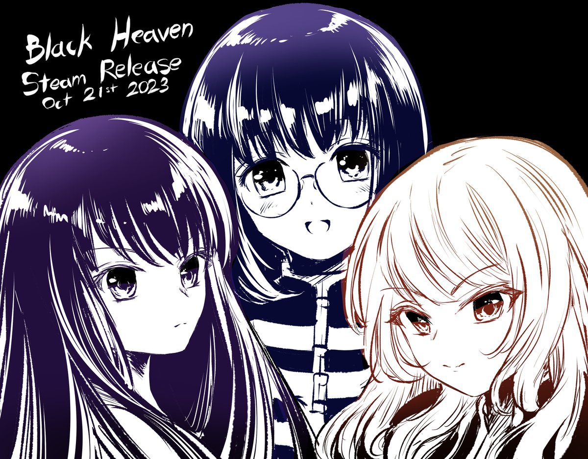 KeikoKup's tweet image. "Black Heaven: A Necromantic Dating Sim" is out on Steam today!! 🎉🎉🎉

If you're interested in a horror visual novel with cute girls, please support the game's release by buying it on Steam! Thank you so much for the support ❤️