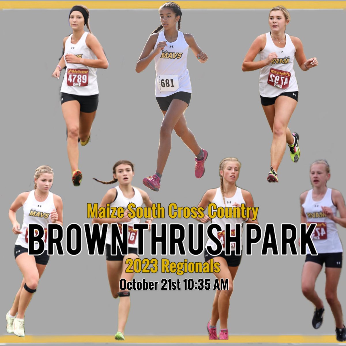 MaizeSouthXC's tweet photo. Come on over to Brown Thrush Park for Cross Country Regionals Saturday, October 21st!

Brown Thrush Park
5A Girls Race: 10:35 AM
5A Boys Race: 11:45 AM

Let’s go Mavs!!! 💛🖤

@MaizeSouthAD @MAVprinciBULL https://t.co/XH0cSPn9q2
