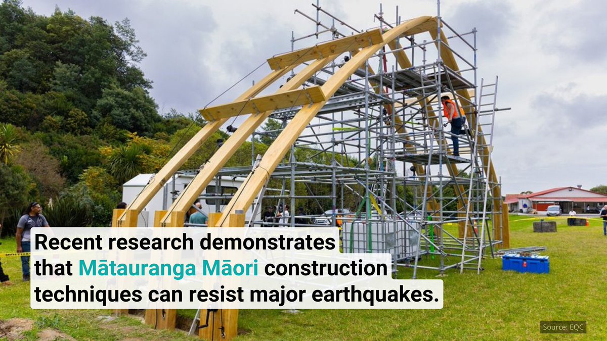 PreventionWeb's tweet photo. Traditional #Mฤori construction knowledge passes the tests for resilience to major earthquakes. Researchers from the University of Auckland, ๐ณ๐ฟ, demonstrated using full-scale timber structures built according to age-old practices. ๐ https://t.co/AMCPPI9i8S
#indigenousDRR https://t.co/J4AYBRTWDb