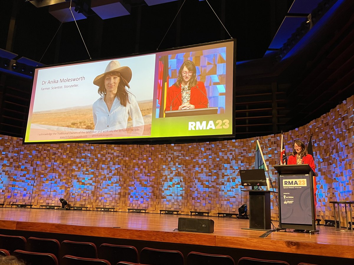 @AnikaMolesworth starts her keynote speech in the final #RMA23 plenary with an optimistic message: we can act as leaders to disrupt the status quo and care for our rural communities “Cultivating #climate courage” @farmingforever #ClimateEmergency @ACRRM @RuralDoctorsAus