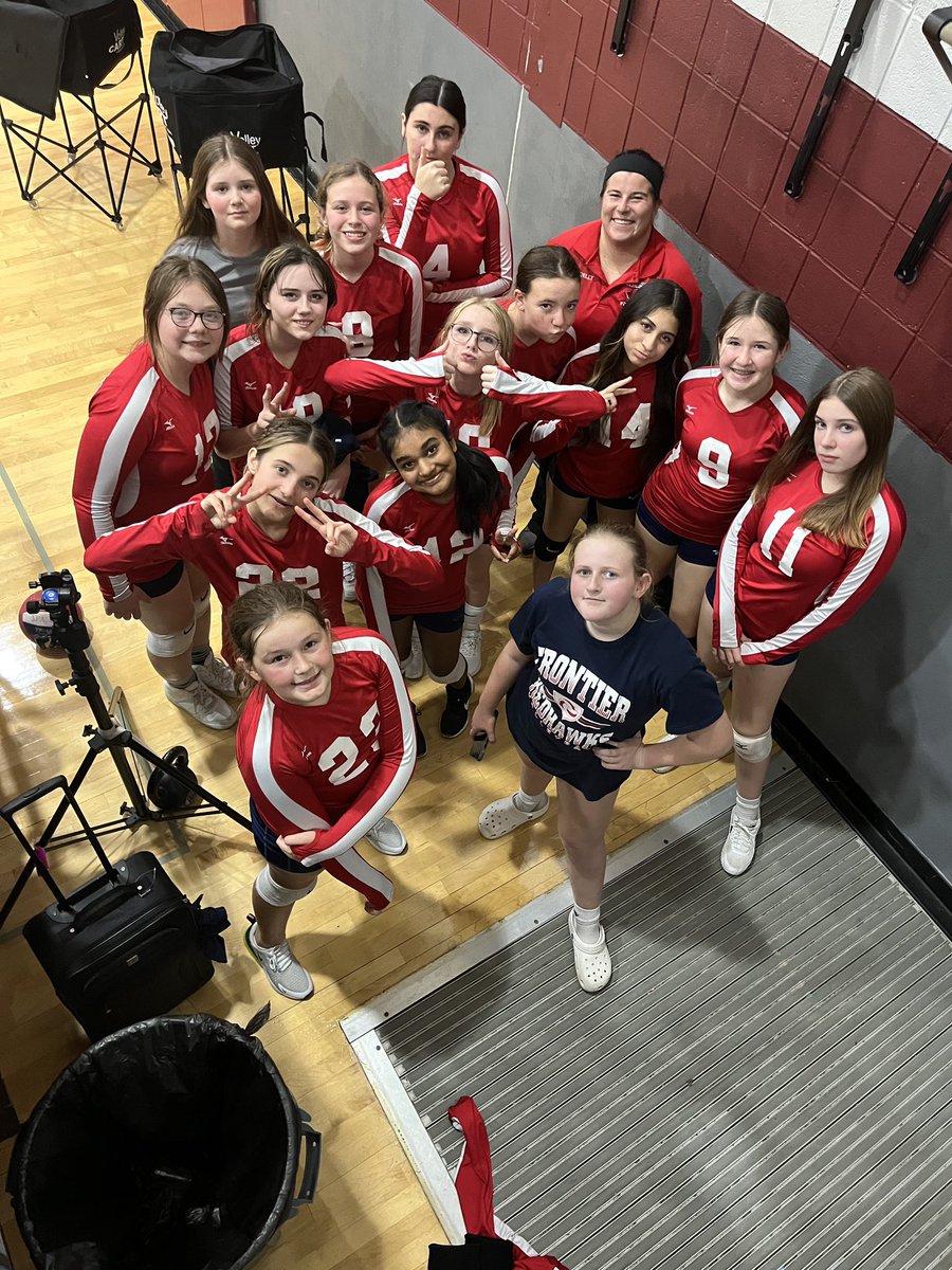 FrontierVB's tweet photo. Finished the regular season tonight with Varsity and JV wins!  MS sadly lost to the  Ludlow Freshman but lots of progress this season. Appreciate the kind words Coach Jarvis had for Coach Sean before the match and Happy Birthday to Captain Kate!! https://t.co/s0rSMaJz1Q
