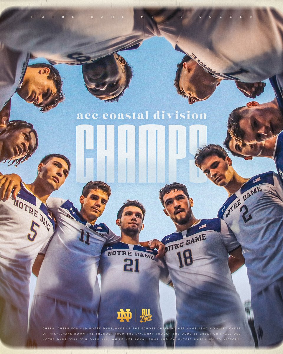 NDMenSoccer's tweet photo. 𝗔𝗖𝗖 𝗖𝗢𝗔𝗦𝗧𝗔𝗟 𝗖𝗛𝗔𝗠𝗣𝗦!

With the draw the Irish secure the ACC Coastal Division title and a top-2 seed in the ACC Tournament!

#GoIrish☘️ https://t.co/Hau8dQoTAD