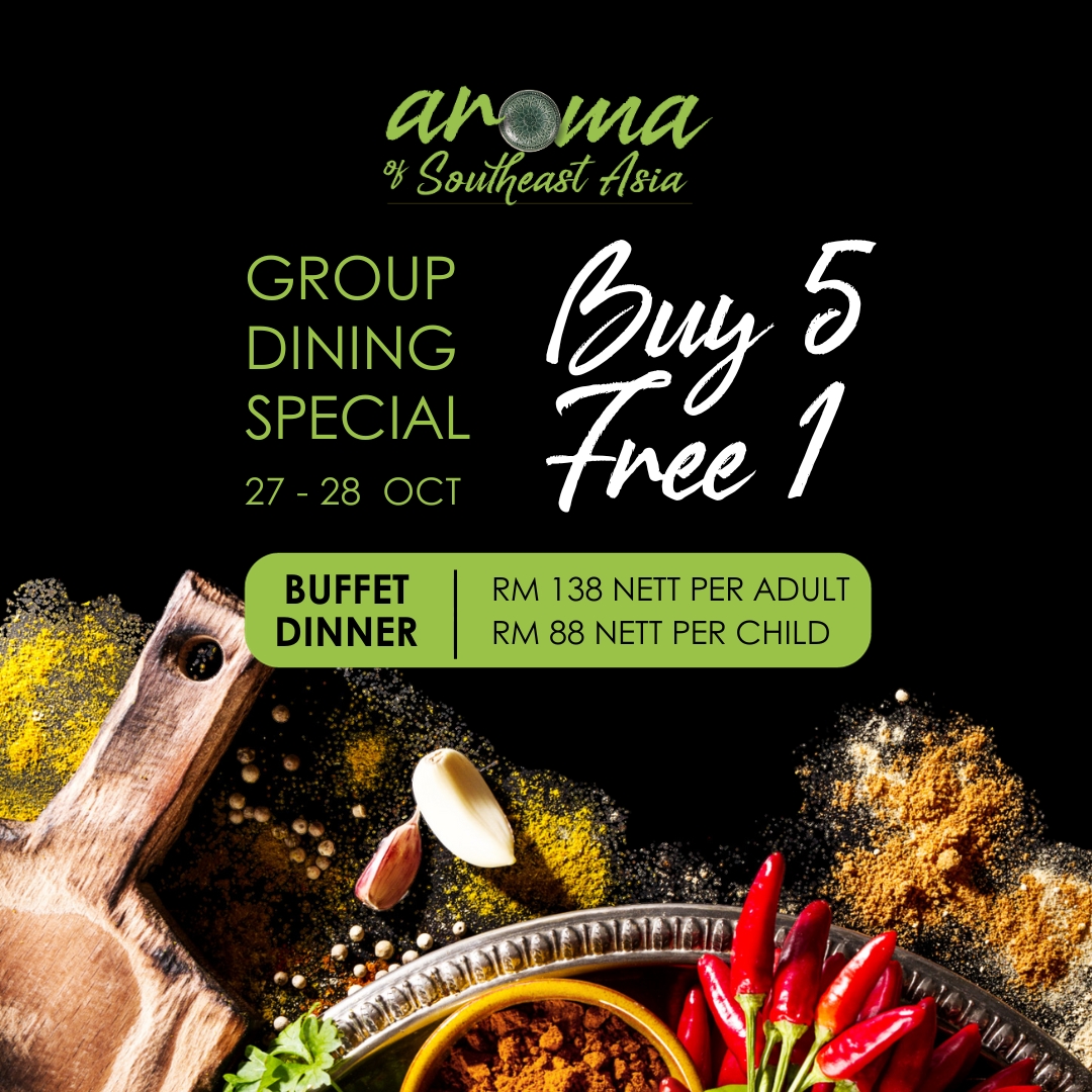 pullmanmiri's tweet photo. 🍽️ Gather your food-loving squad for an incredible feast at our 𝐀𝐫��𝐦𝐚 𝐨𝐟 𝐒𝐨𝐮𝐭𝐡𝐞𝐚𝐬𝐭 𝐀𝐬𝐢𝐚: 𝐅𝐢𝐯𝐞 𝐂𝐡𝐞𝐟𝐬’ 𝐂𝐫𝐞𝐚𝐭𝐢𝐨𝐧𝐬 event! 👭👬 Buy 5 and get the 6th one dine for FREE. More food, more fun! 🎉 https://t.co/sCETesXPrb