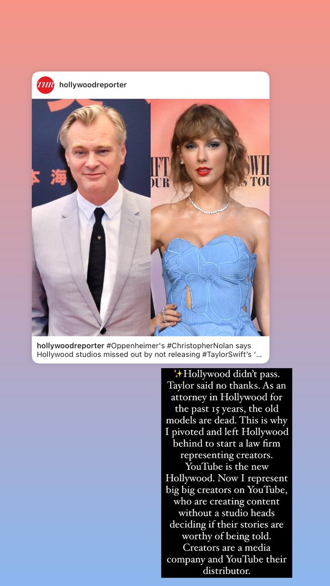 CreatorsAttny's tweet photo. Christopher Nolan is saying that Hollywood missed out by not distributing Taylor’s Eras tour film. 

Let’s be clear, Hollywood didn’t pass. Taylor said no thanks and made her own deal with AMC, which is so incredibly smart and bold as f**k. Good for her. 

🧵/1 https://t.co/aBFhru7iHP