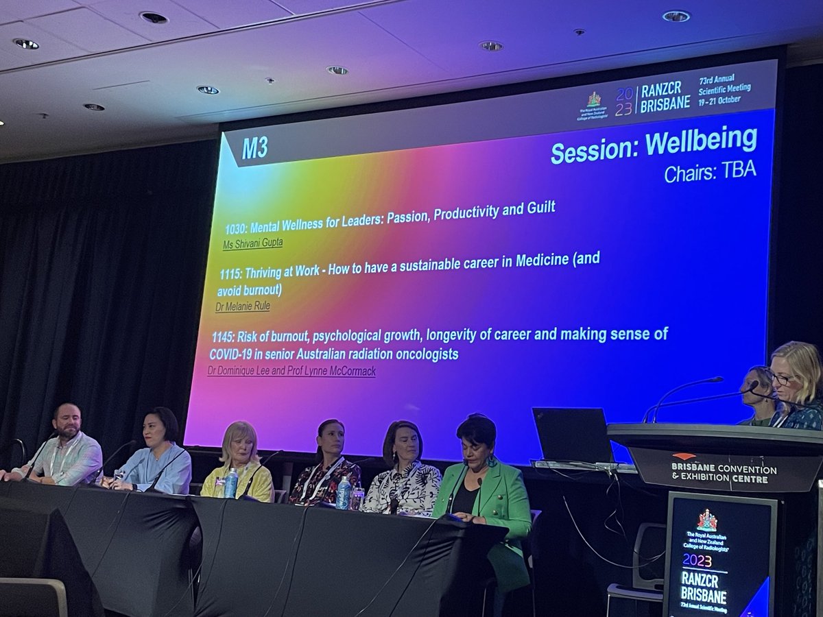 Fantastic & vitally important session addressing well-being & burn out #RANZCR2023 Love the concept of embracing JOMO (joy of missing out) rather than FOMO! Boundaries are important. ⁦@Dominique_LeeS⁩ ⁦@LiangRhea⁩ ⁦@CarminiaLapuz⁩ ⁦@SonCronje⁩