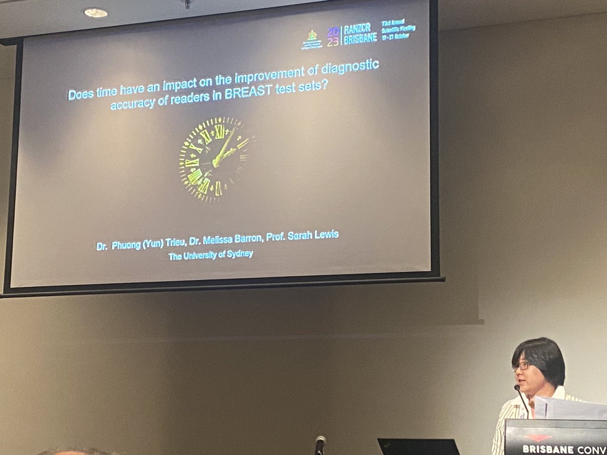 Fantastic (as usual) presentation by <a href="/Yun_Trieu_USYD/">Yun Trieu</a> showing moderate positive in performance by <a href="/RANZCRcollege/">RANZCR</a> trainees undertaking <a href="/Syd_BREAST/">BREAST Australia</a> test sets within short periods of time. Online education improved cancer detection and specificity <a href="/syd_health/">Sydney Health</a>