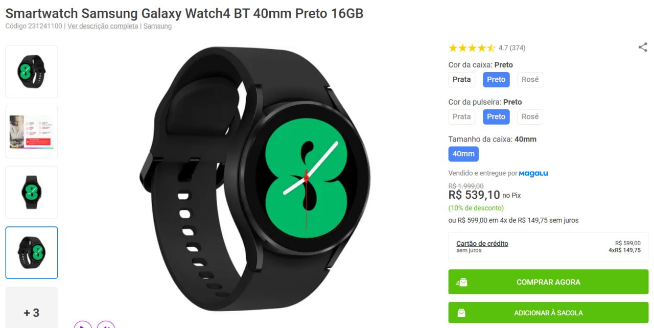 Galaxy Watch4 BT 40mm - Preto