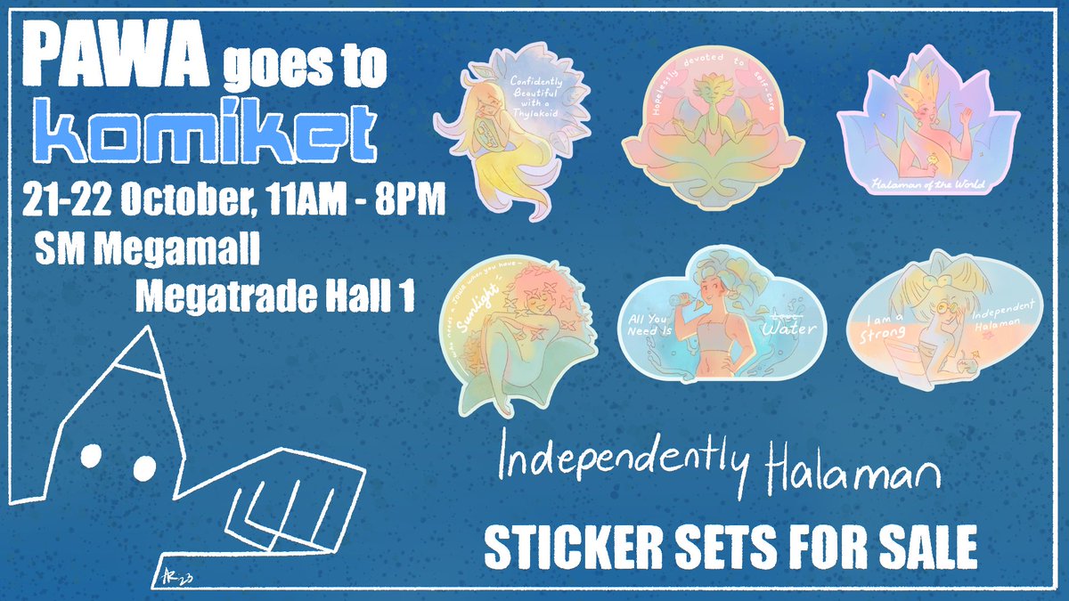 PAWA_Official's tweet photo. We are selling stickers at @KomiketPH today until tomorrow at SM Megamall! See you there and grab our sticker sets!

Thank you to the following artists for the sticker set designs: Jehanne Sanchez, Glea Marte, and Marvinne De Guzman https://t.co/g4TZwC97Si