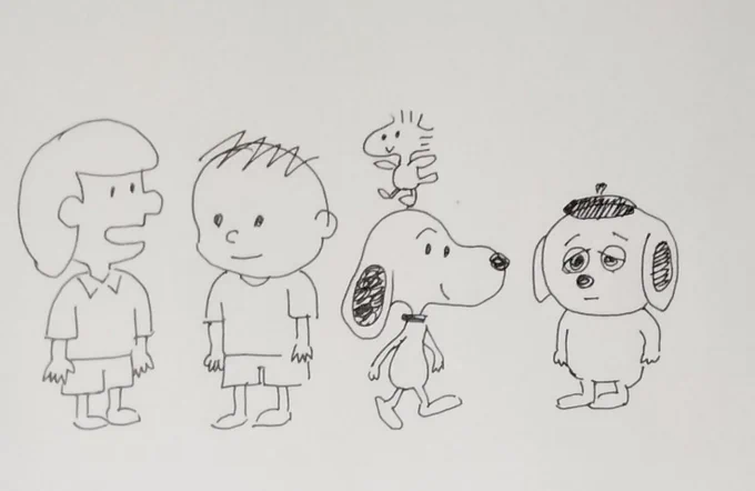 記憶だけを頼りに、スヌーピーのキャラクター達を描いてみました。 