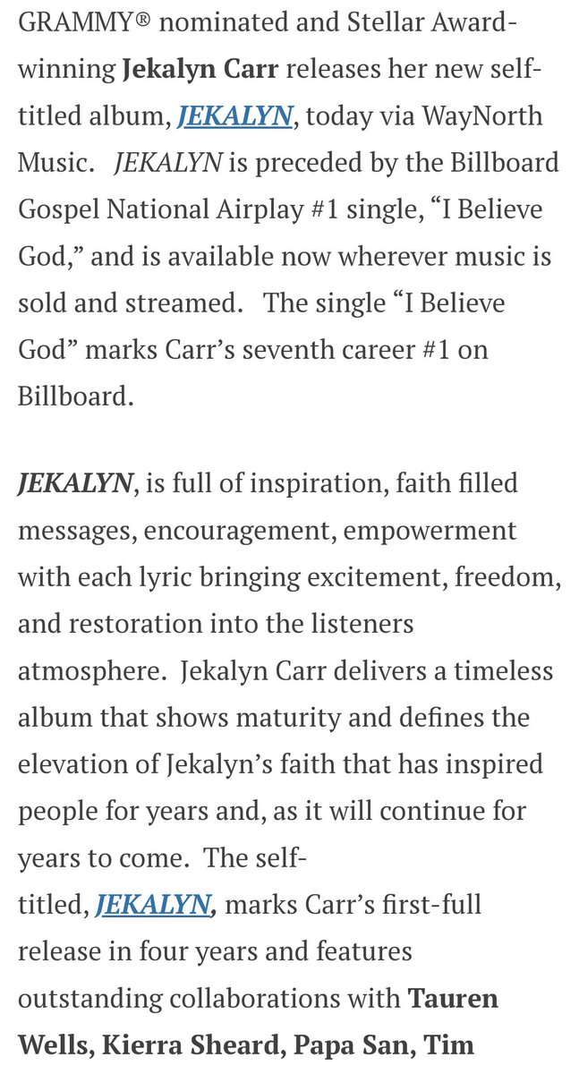 Aj3Report's tweet image. @jekalyncarr New Self-Titled Album, JEKALYN, Available Now. Check out story on my website or Facebook page. #jekalyncarr #grammynominated #gospelsinger #selftitled #ibelievegod
instagram.com/p/CypIn12M-Se/…
